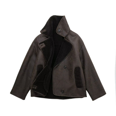 Winter-Lederjacke | Teddyfutter | Oversize-Schnitt | Fleece-Lederjacke | Damen-Lederjacke