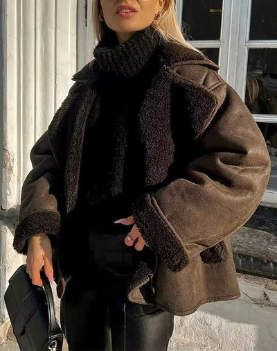 Winter-Lederjacke | Teddyfutter | Oversize-Schnitt | Fleece-Lederjacke | Damen-Lederjacke