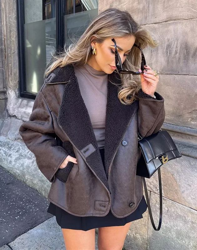 Winter-Lederjacke | Teddyfutter | Oversize-Schnitt | Fleece-Lederjacke | Damen-Lederjacke