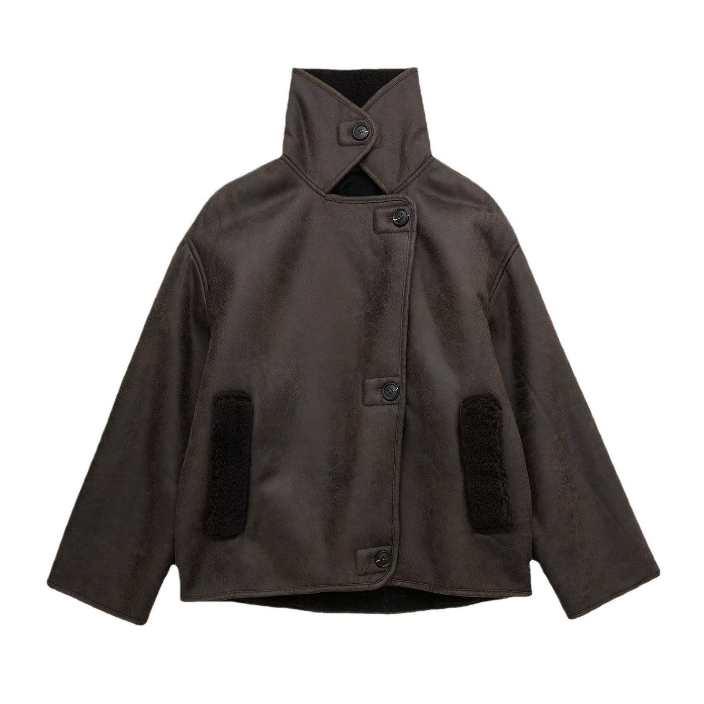 Winter-Lederjacke | Teddyfutter | Oversize-Schnitt | Fleece-Lederjacke | Damen-Lederjacke
