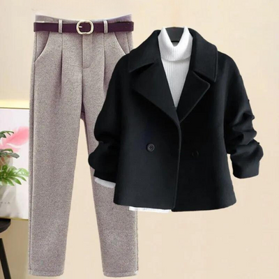 Winter-Outfit – dreiteilig – Rollkragenpullover – Wolljacke – Damenbekleidung