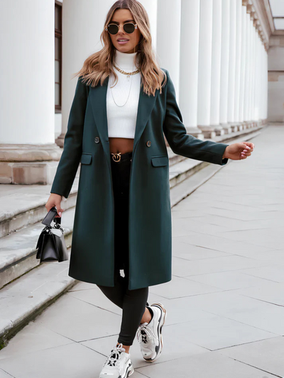 Winter-Trenchcoat | V-Ausschnitt | Zweireiher | Woll-Trenchcoat | Damenmäntel