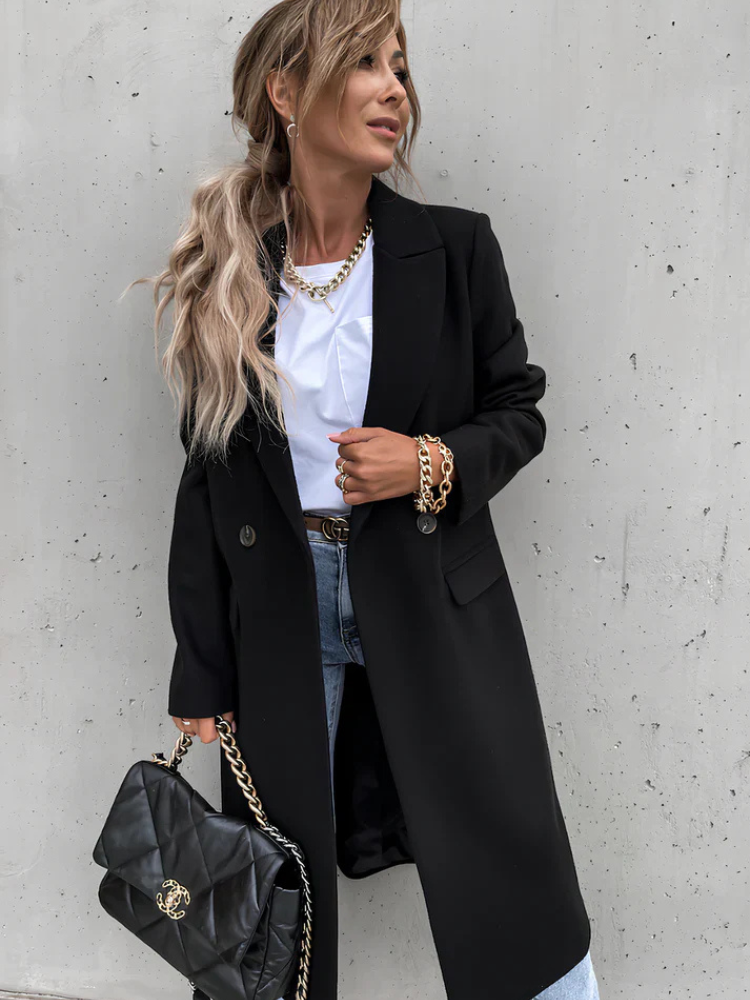 Winter-Trenchcoat | V-Ausschnitt | Zweireiher | Woll-Trenchcoat | Damenmäntel