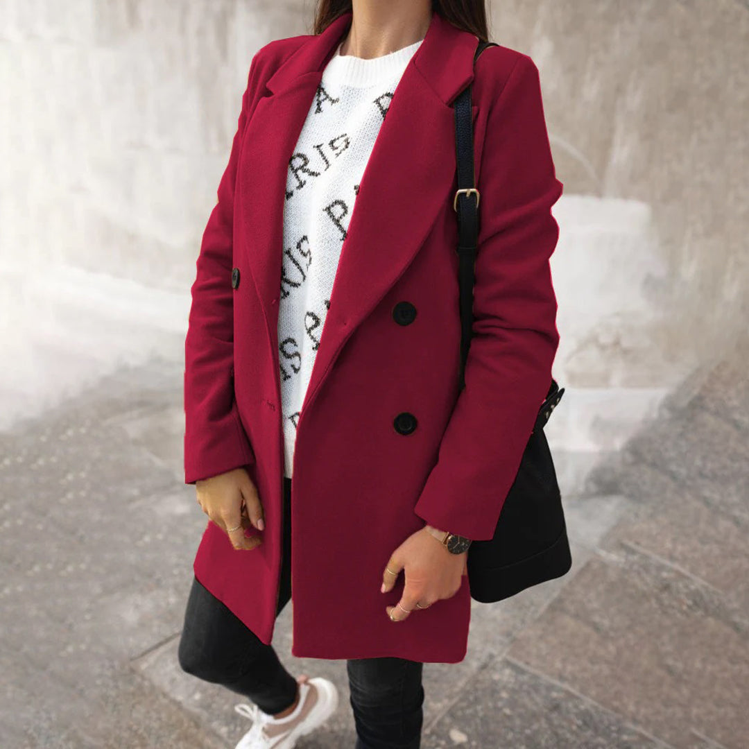 Winter-Trenchcoat – langer, zweireihiger Wollmantel für Damen