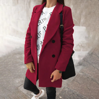 Winter-Trenchcoat – langer, zweireihiger Wollmantel für Damen