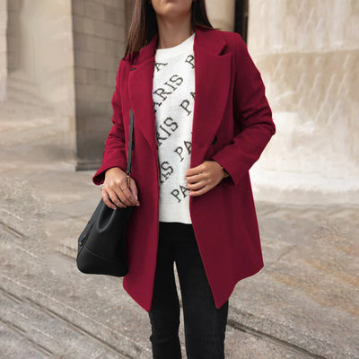 Winter-Trenchcoat – langer, zweireihiger Wollmantel für Damen