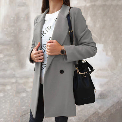 Winter-Trenchcoat – langer, zweireihiger Wollmantel für Damen