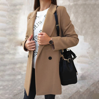 Winter-Trenchcoat – langer, zweireihiger Wollmantel für Damen