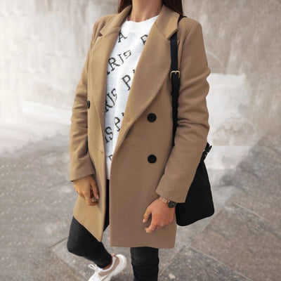 Winter-Trenchcoat – langer, zweireihiger Wollmantel für Damen