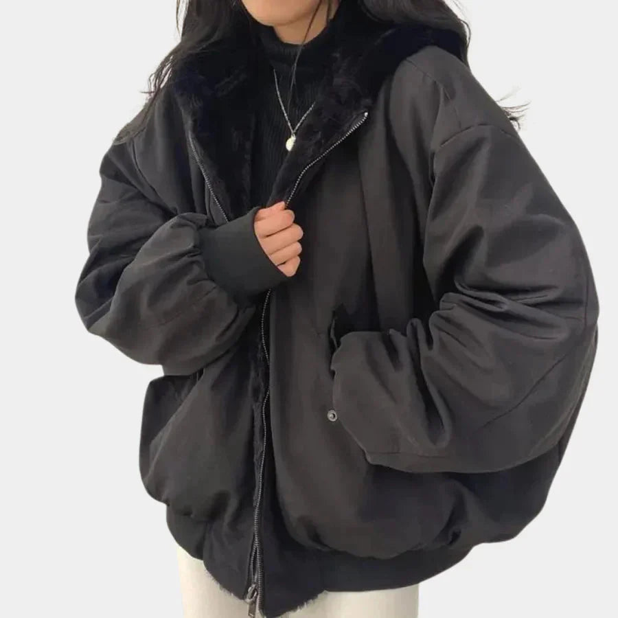 Winterjacke | Mit Kapuze | Mit Pelz gefüttert | Übergroße Jacke | Wintermäntel und -jacken für Damen