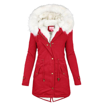 Winterjacke – Warme Winterparka-Jacke mit Kapuze und Pelzbesatz für Damen
