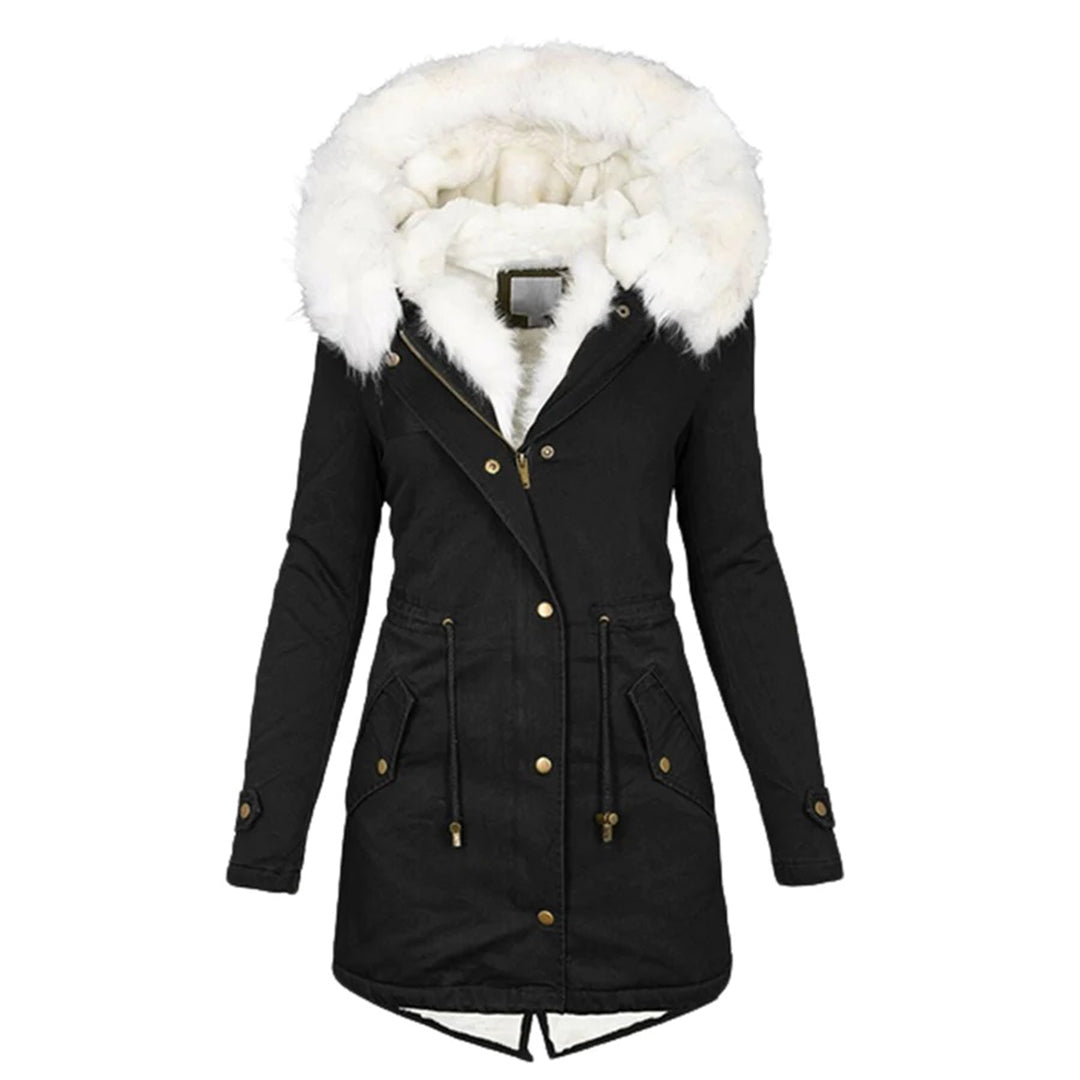 Winterjacke – Warme Winterparka-Jacke mit Kapuze und Pelzbesatz für Damen
