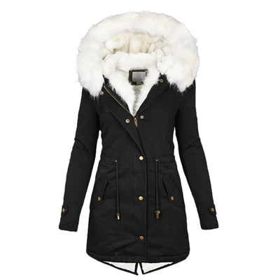 Winterjacke – Warme Winterparka-Jacke mit Kapuze und Pelzbesatz für Damen