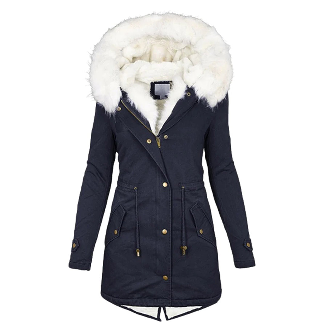 Winterjacke – Warme Winterparka-Jacke mit Kapuze und Pelzbesatz für Damen