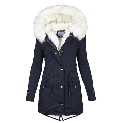 Winterjacke – Warme Winterparka-Jacke mit Kapuze und Pelzbesatz für Damen