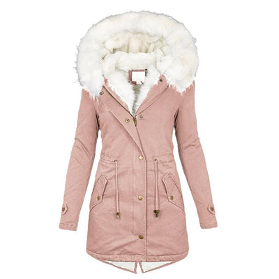 Winterjacke – Warme Winterparka-Jacke mit Kapuze und Pelzbesatz für Damen