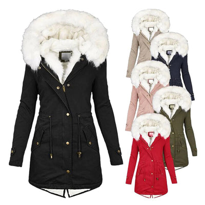 Winterjacke – Warme Winterparka-Jacke mit Kapuze und Pelzbesatz für Damen