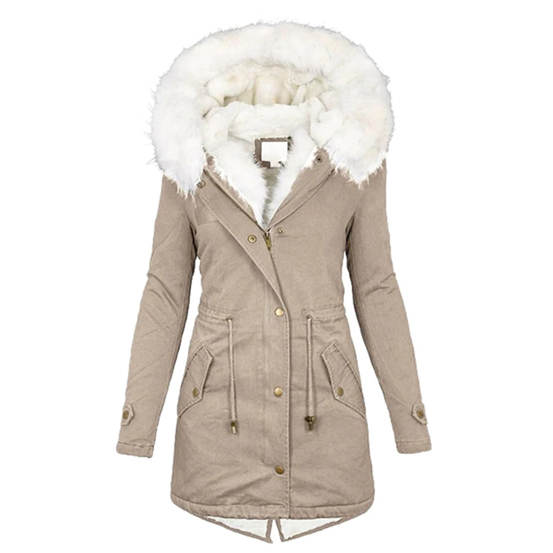 Winterjacke – Warme Winterparka-Jacke mit Kapuze und Pelzbesatz für Damen