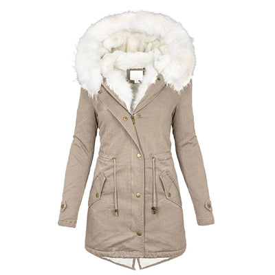 Winterjacke – Warme Winterparka-Jacke mit Kapuze und Pelzbesatz für Damen
