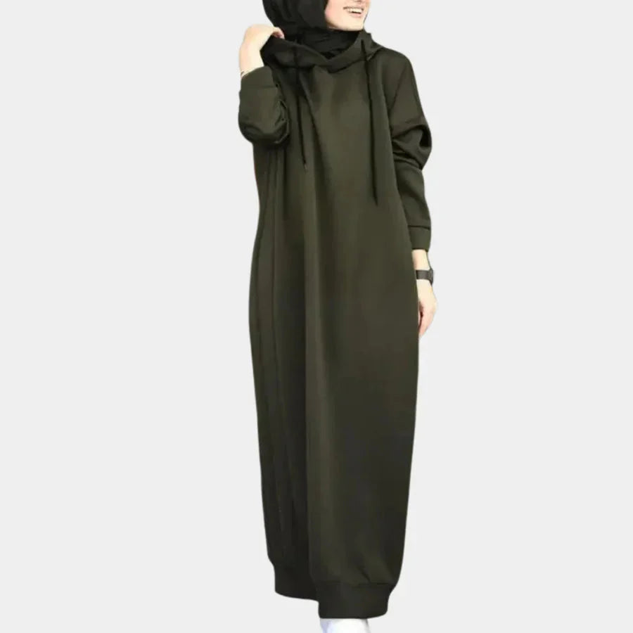 Winterkleid | Lockere Passform | Langarm | Maxikleid | Kapuzenkleid