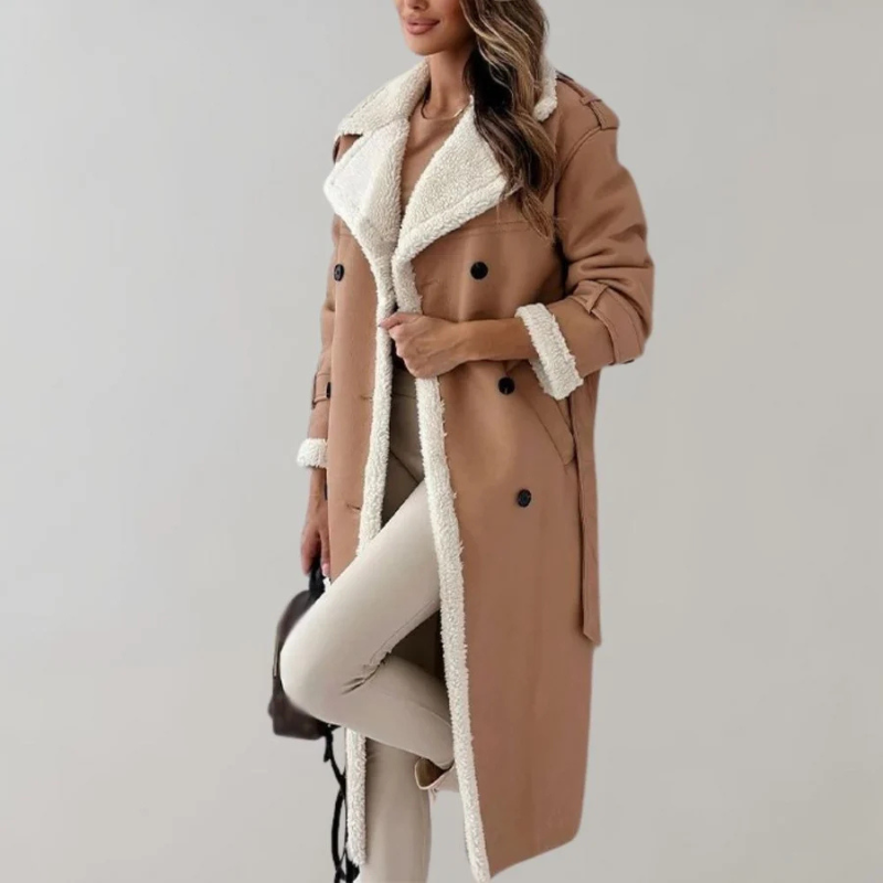 Wintermantel | mit Fleece gefüttert | Zweireiher | langer Damenmantel | lange Wintermäntel für Damen
