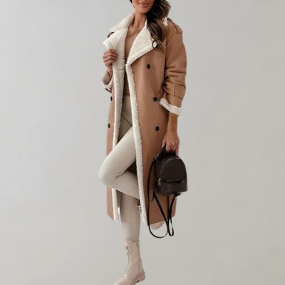 Wintermantel | mit Fleece gefüttert | Zweireiher | langer Damenmantel | lange Wintermäntel für Damen