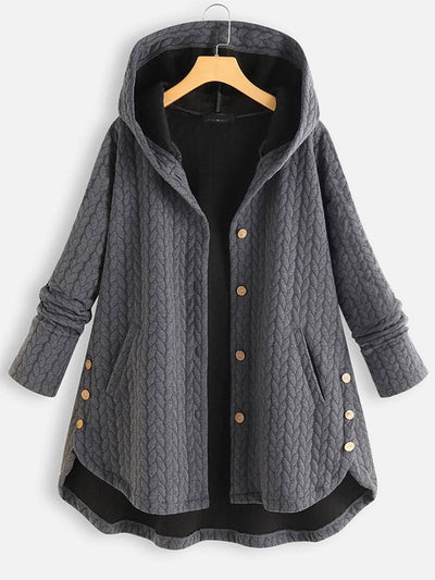 Wintermantel mit Kapuze - Warmer, übergroßer Wintermantel mit Knopfleiste für Damen