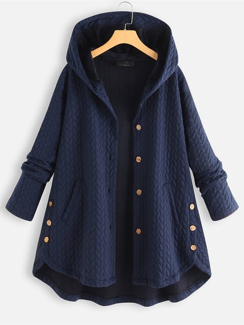 Wintermantel mit Kapuze - Warmer, übergroßer Wintermantel mit Knopfleiste für Damen