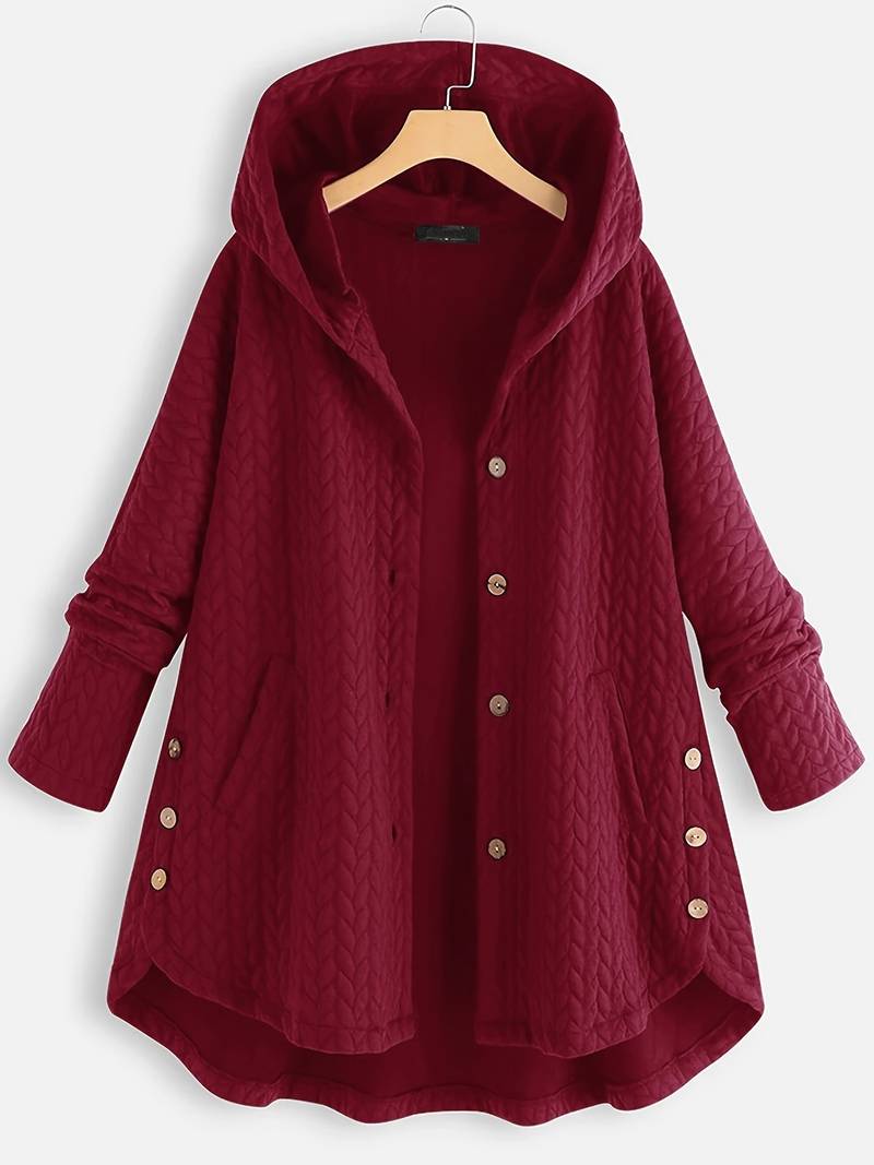 Wintermantel mit Kapuze - Warmer, übergroßer Wintermantel mit Knopfleiste für Damen