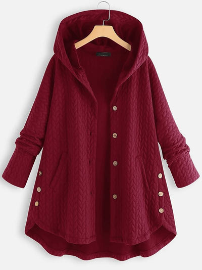 Wintermantel mit Kapuze - Warmer, übergroßer Wintermantel mit Knopfleiste für Damen