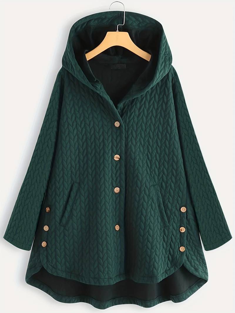 Wintermantel mit Kapuze - Warmer, übergroßer Wintermantel mit Knopfleiste für Damen