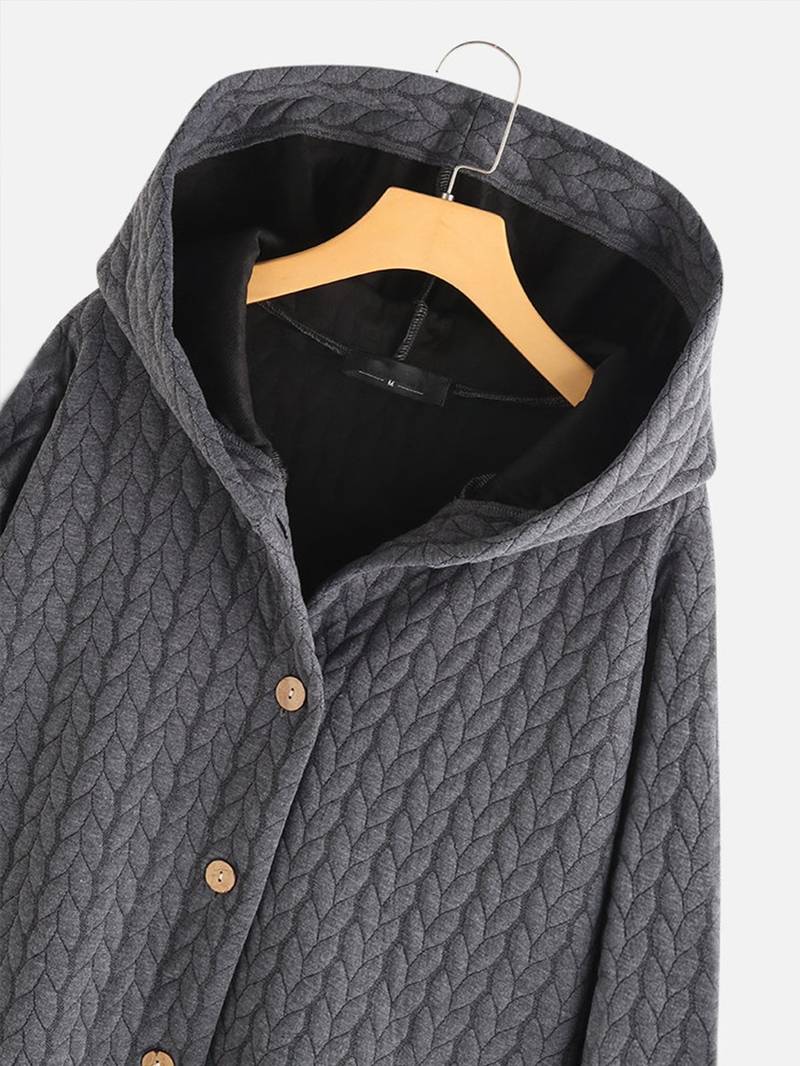 Wintermantel mit Kapuze - Warmer, übergroßer Wintermantel mit Knopfleiste für Damen