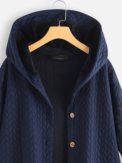 Wintermantel mit Kapuze - Warmer, übergroßer Wintermantel mit Knopfleiste für Damen