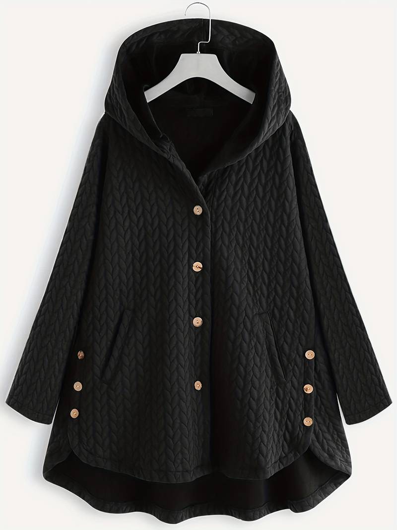 Wintermantel mit Kapuze - Warmer, übergroßer Wintermantel mit Knopfleiste für Damen