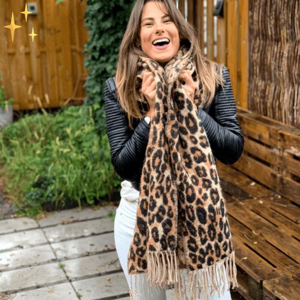 Winterschal – warmer, großer Wollschal mit Leopardenmuster für Damen