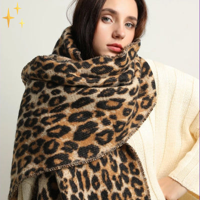 Winterschal – warmer, großer Wollschal mit Leopardenmuster für Damen