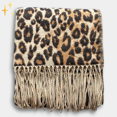 Winterschal – warmer, großer Wollschal mit Leopardenmuster für Damen
