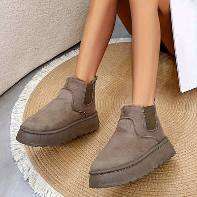 Winterstiefel – Slip-On – Ankle Boots mit Kunstfell – Damenschuhe