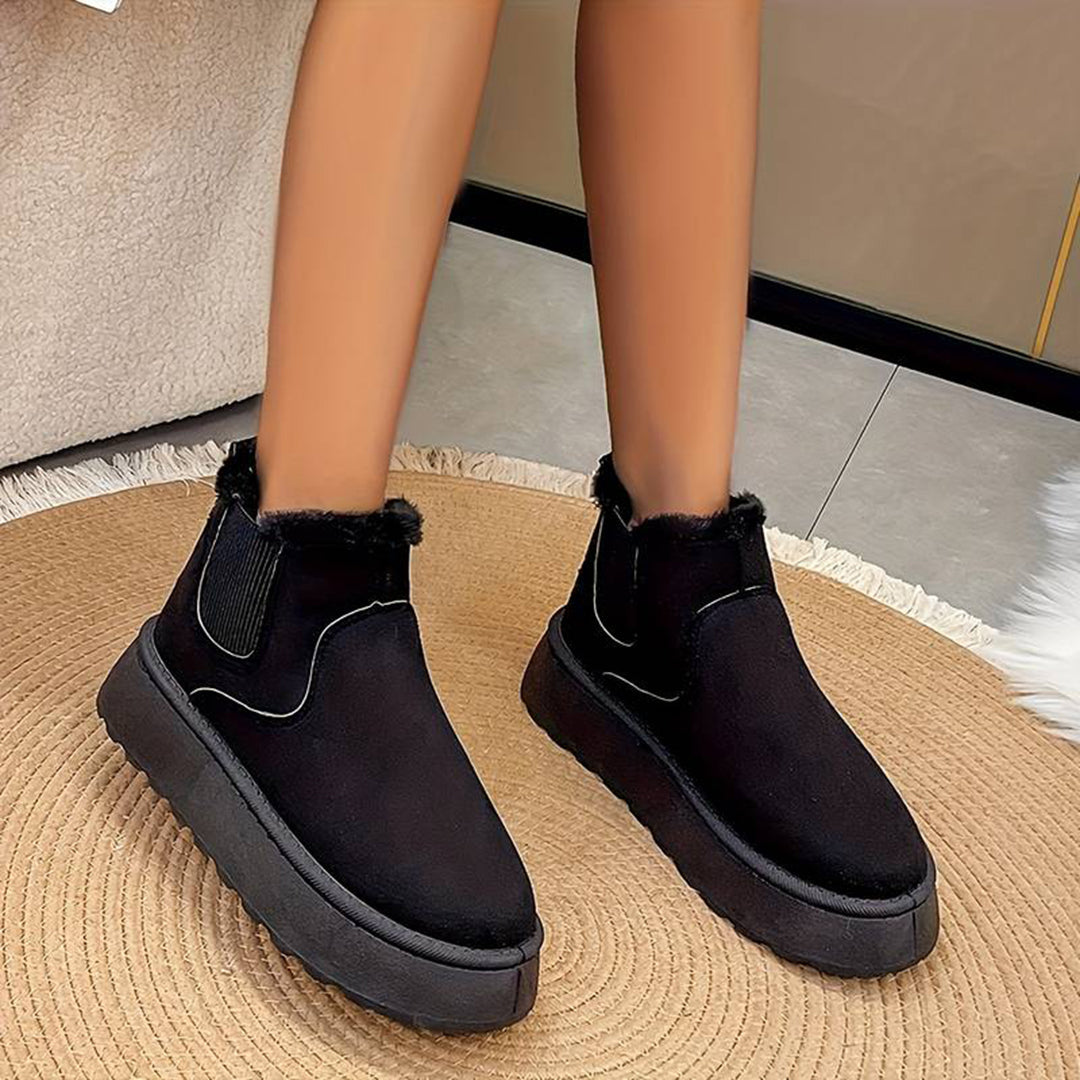 Winterstiefel – Slip-On – Ankle Boots mit Kunstfell – Damenschuhe