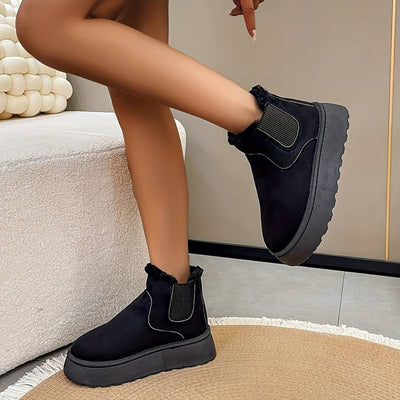 Winterstiefel – Slip-On – Ankle Boots mit Kunstfell – Damenschuhe