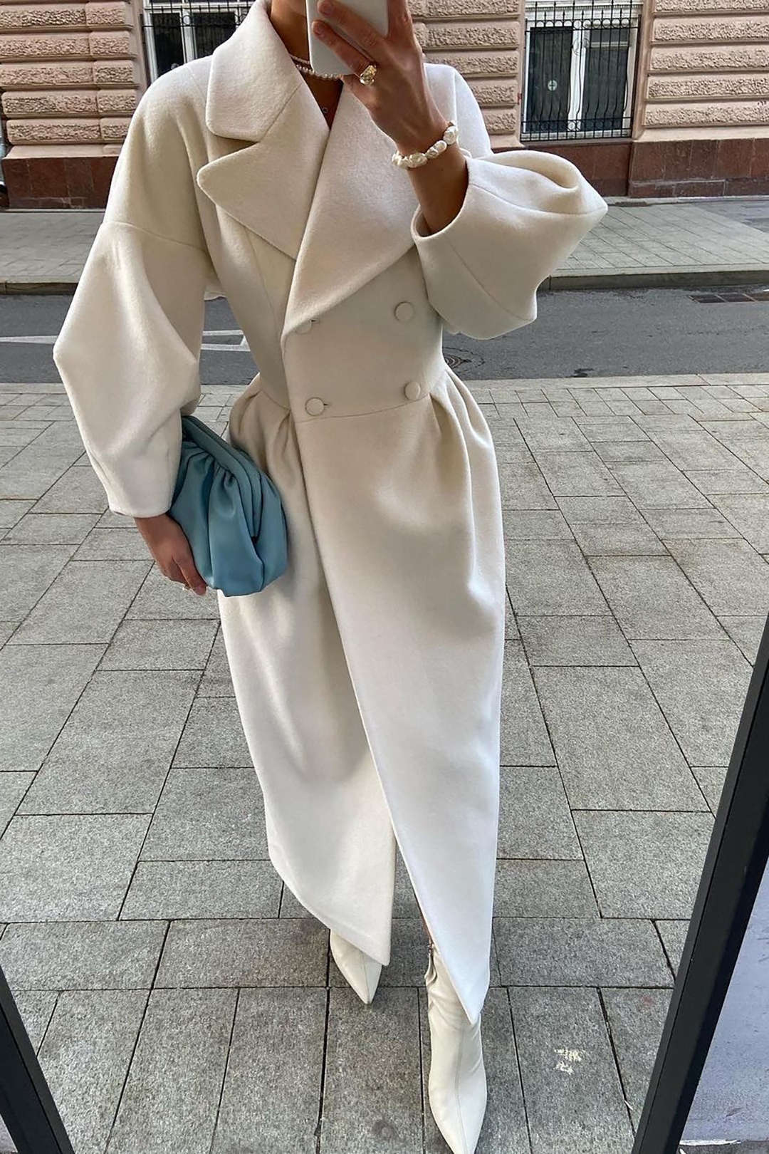 Woll-Trenchcoat – Weiß – Zweireiher – Winter-Trenchcoat – Langer Mantel für Damen