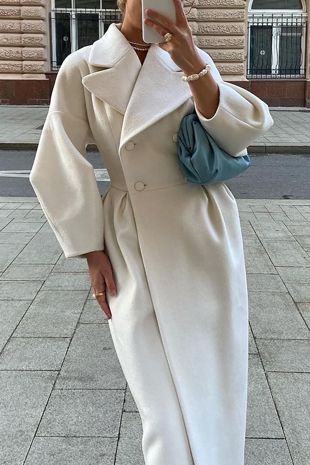 Woll-Trenchcoat – Weiß – Zweireiher – Winter-Trenchcoat – Langer Mantel für Damen