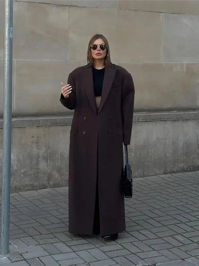 Woll-Trenchcoat | Zweireiher | Lang | Übergroßer Mantel | Damenjacken