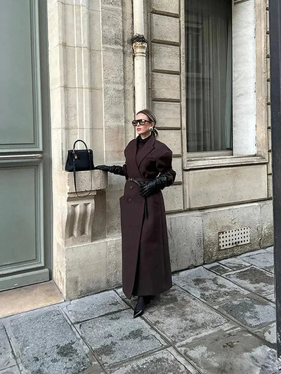 Woll-Trenchcoat | Zweireiher | Lang | Übergroßer Mantel | Damenjacken