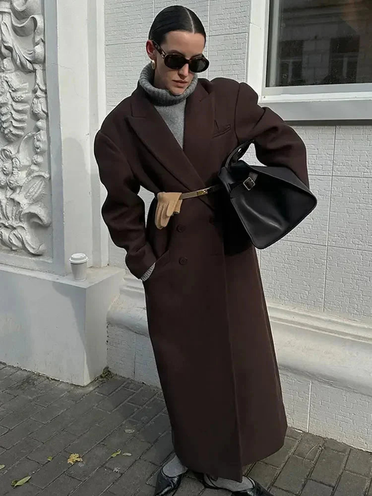 Woll-Trenchcoat | Zweireiher | Lang | Übergroßer Mantel | Damenjacken