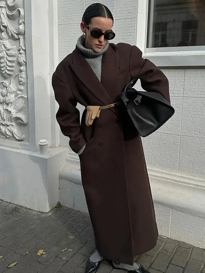 Woll-Trenchcoat | Zweireiher | Lang | Übergroßer Mantel | Damenjacken