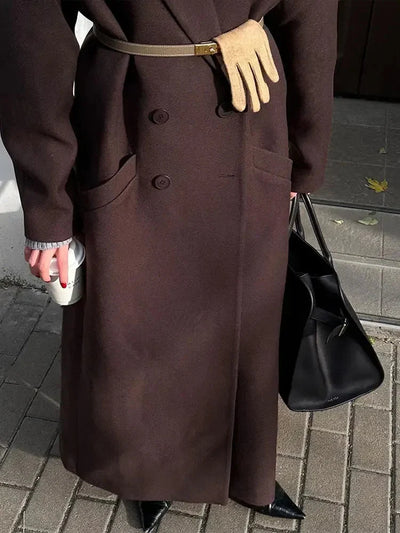 Woll-Trenchcoat | Zweireiher | Lang | Übergroßer Mantel | Damenjacken