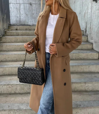 Woll-Trenchcoat | Zweireiher | Lang | Winter-Trenchcoat | Wollmantel für Damen