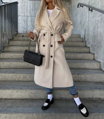 Woll-Trenchcoat | Zweireiher | Lang | Winter-Trenchcoat | Wollmantel für Damen