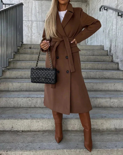 Woll-Trenchcoat | Zweireiher | Lang | Winter-Trenchcoat | Wollmantel für Damen